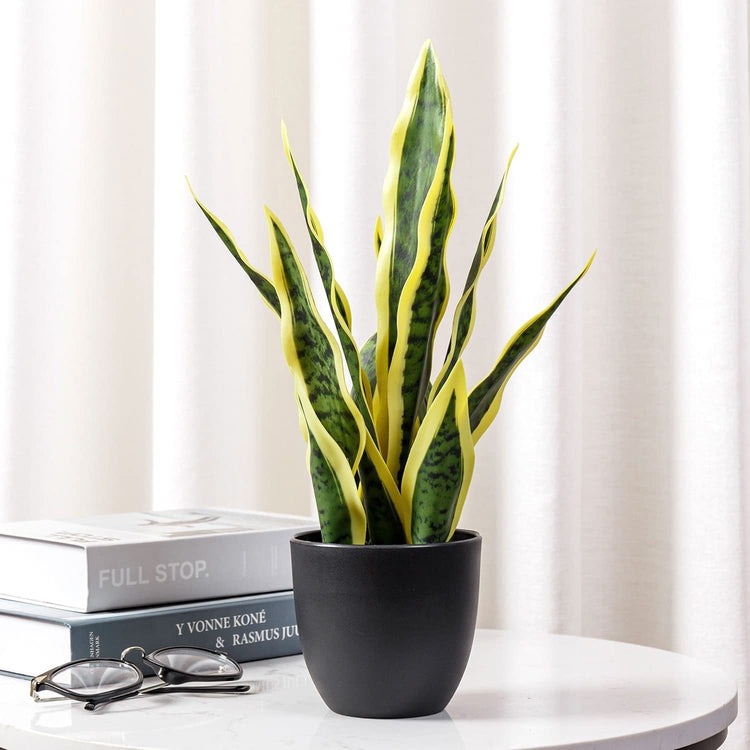 Artificial Faux Tall Snake Plant in Matte Black Planter Pot