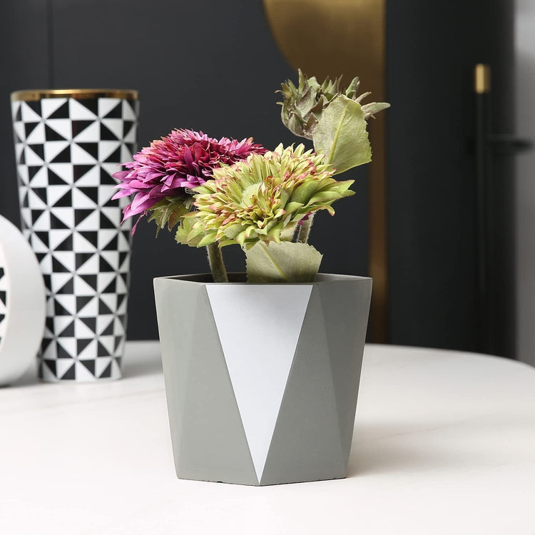 6 Inch Black and Gray Cement Hexagonal Planter Pot