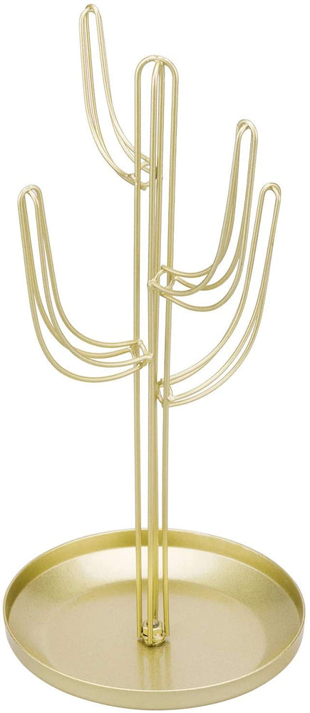 Gold Metal Jewelry Tower Rack with Ring Tray, Cactus-Shaped Jewelry Storage Holder Stand-MyGift