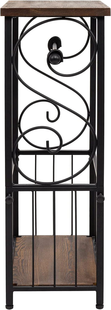 Burnt Wood Entryway Shoe Rack Bench with Black Metal Frame and Leatherette Footwear Storage Sling
