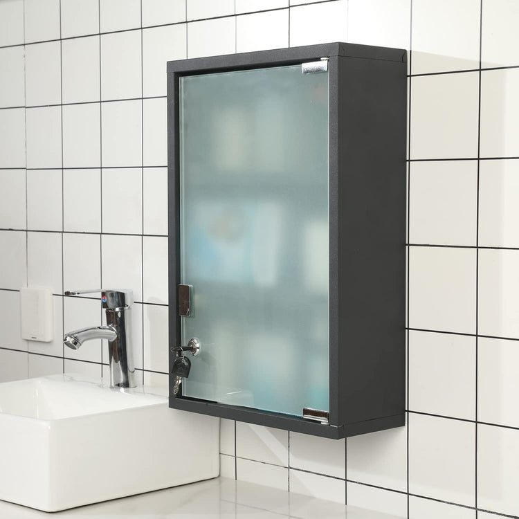 Metal First Aid Cabinet w/ Locking Glass Door-MyGift