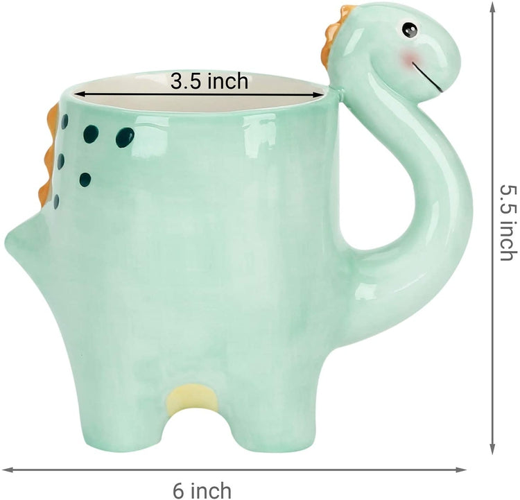 Teal Green Ceramic Dinosaur Cartoon Drinking Mug with Handle-MyGift