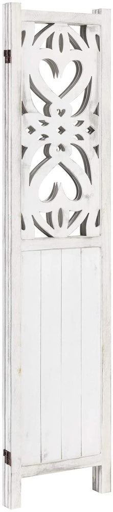 3-Panel Decorative Vintage White Cutout Heart Design Room Divider-MyGift