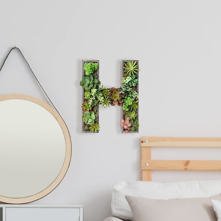 Artificial Plant Hanging Wall Art Decorative Sign, Vintage Gray Wood Planter Box Style Frame-MyGift