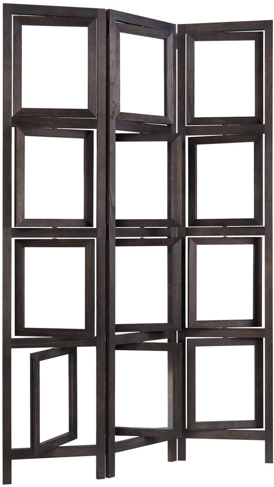 Dark Brown Rotating Photo Frame Folding Room Divider Screen w/3-Panels