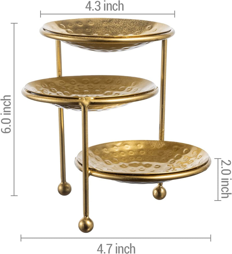 3 Tier Jewelry Dish Organizer, Hammered Brass Plated Metal Ring Tray, Earring, Necklace, Bracelet Storage Display Tower-MyGift