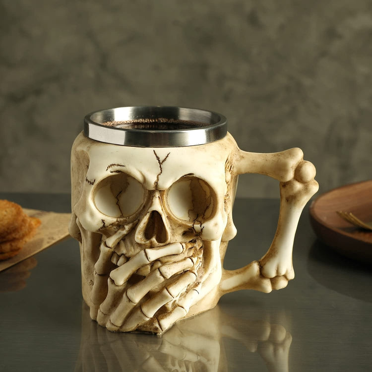 Skull and Bones Design Stainless Steel Coffee Mug Halloween Cup Gothic Drinkware