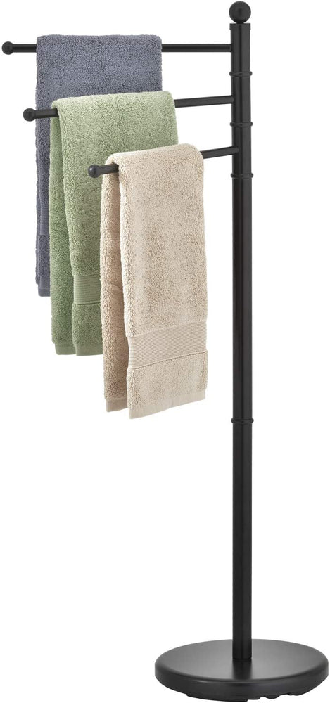 40-inch Freestanding Matte Black Bathroom Towel Hanging Rack with 3 Swivel Bar Arms-MyGift