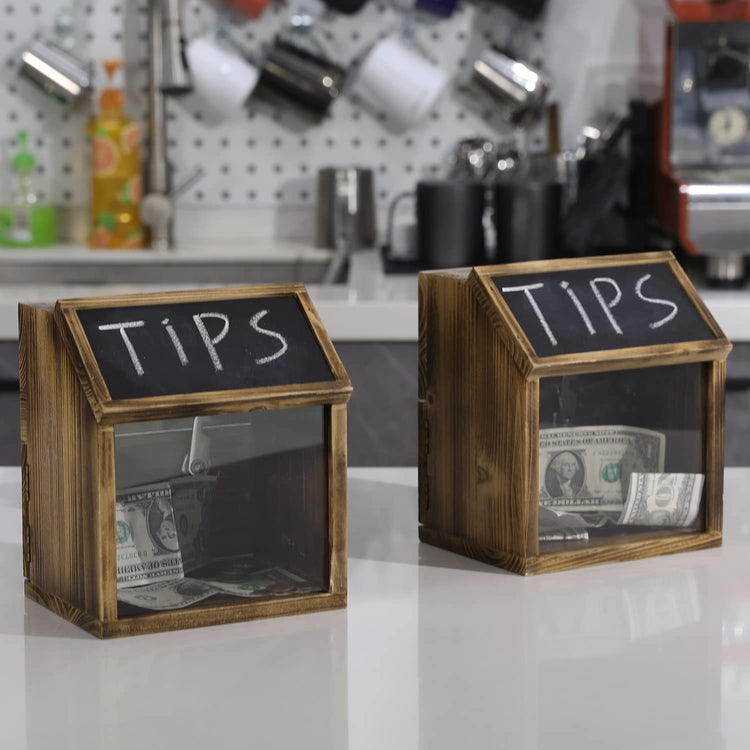 Burnt Wood Locking Tip Collector, Donation or Suggestion Box with Chalkboard, Set of 2