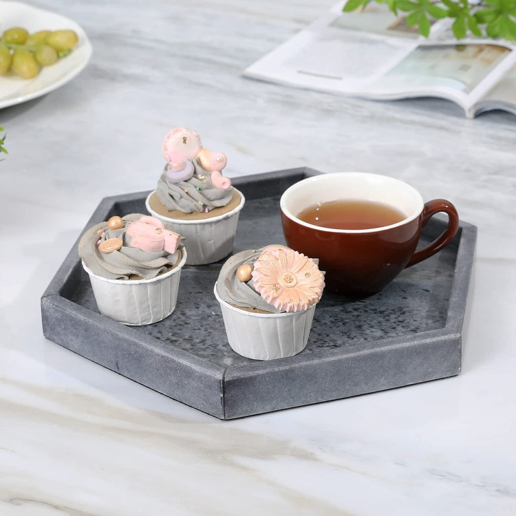 Dark Gray Marble Hexagonal Decorative Display Bathroom Vanity Tray-MyGift