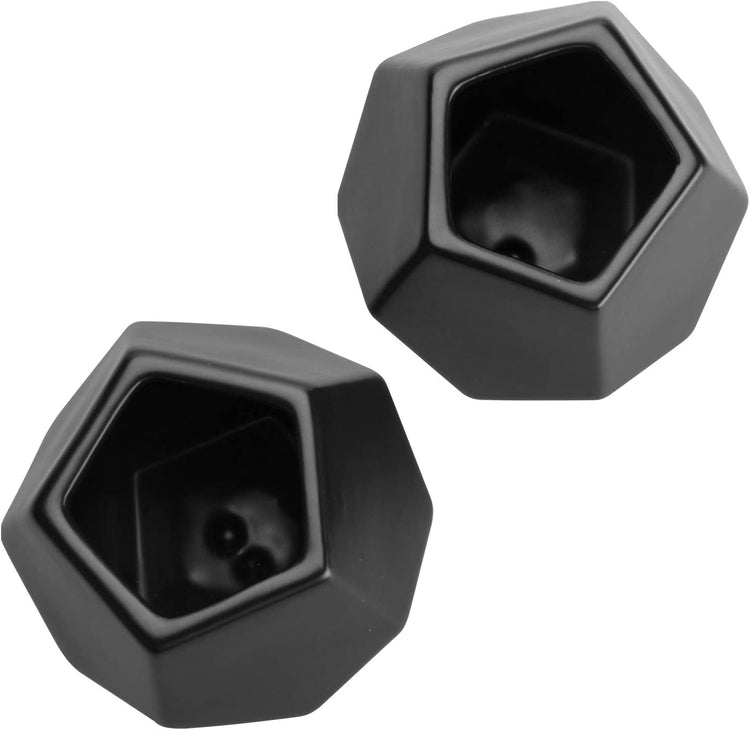 Set of 2, Matte Black Ceramic Geometric Flower Vases-MyGift