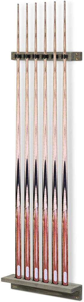 2-Piece, Gray Wood Wall Mounted Billiards Pool Cue Stick Storage Rack for 6 Cues-MyGift