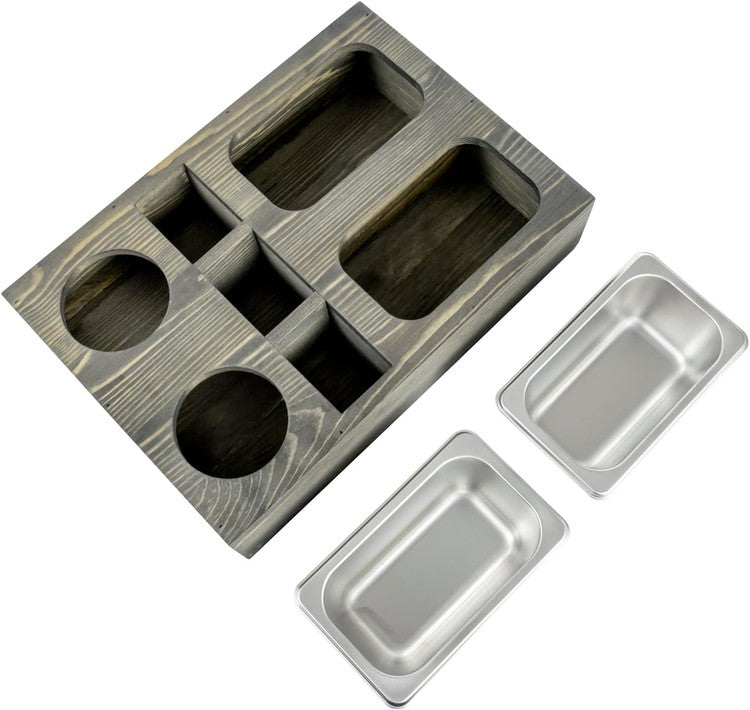 Vintage Gray Solid Wood Caddy with Dual Snack Bowls, Movie Night Entertainment Serving Tray-MyGift