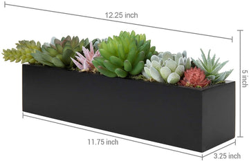 12 Inch Artificial Succulent Plants Arrangement in Black Rectangular Wood Planter Box-MyGift