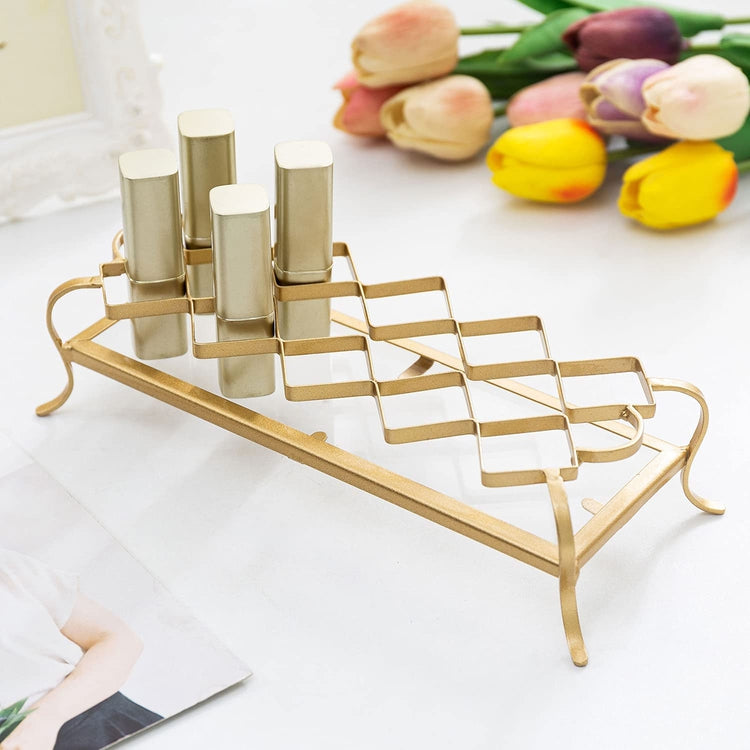 Gold Tone Metal, 10 Slot Essential Oil Display, Lipstick Holder, Makeup Organizer Tray-MyGift