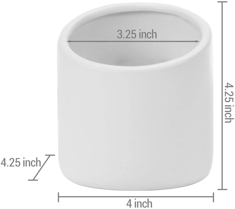 Set of 4, Matte White Ceramic Wall-Mounted Hanging Cylinder Planter Pots-MyGift