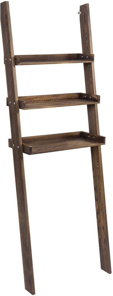 3-Tier Dark Brown Wood Over-The-Toilet Leaning Bathroom Ladder Shelf-MyGift