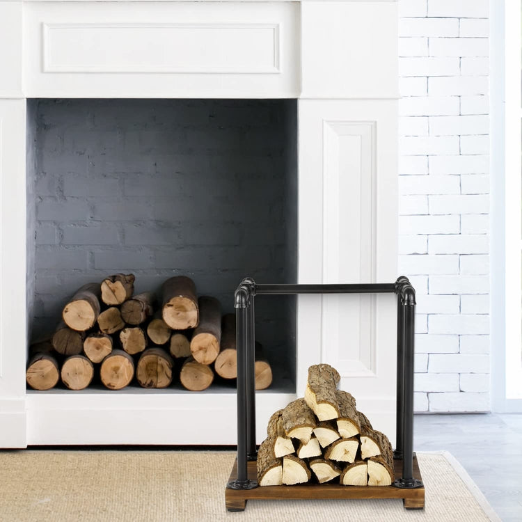 Fireplace Log Lumber Pile Holder Storage Stand, Wood Compact Firewood Rack-MyGift