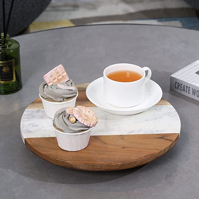 Wood Lazy Susan Turntable Rotating Tray Condiment Serving Tray,  11 Inch Lazy Susan