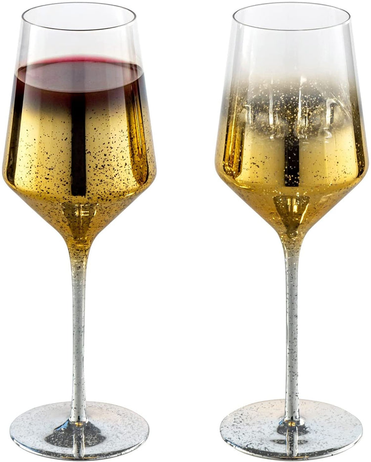 Set of 2, Wine Glasses, Gold Plated Smoky Gradient Party Cocktail Stemmed Glasses-MyGift