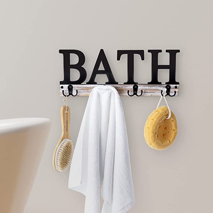 Towel Rack with 4 Double Hooks, Bath Cutout Design Hanging Bath Towels  Organizer