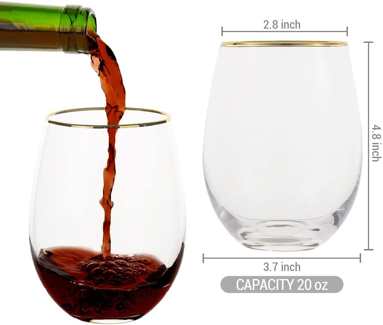 Set of 4, Brass-Plated Rimmed Stemless Wine Glass Set, Elegant Drinkware Glasses-MyGift