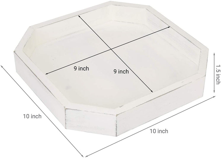 10 x 10 in Vintage White Wood Octagonal Coffee or Tea Serving Display Tray-MyGift