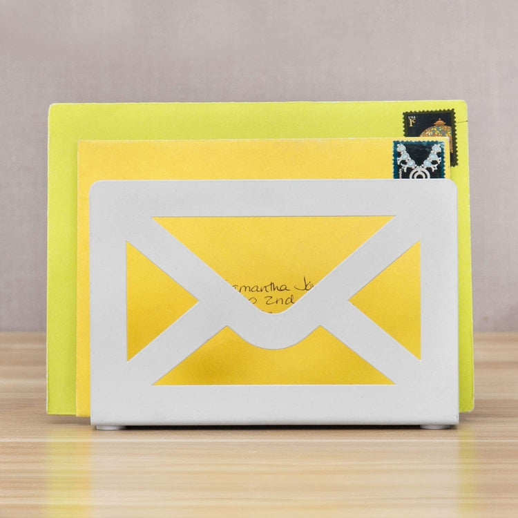 White Metal Envelope Cutout Design Desktop Letter Holder