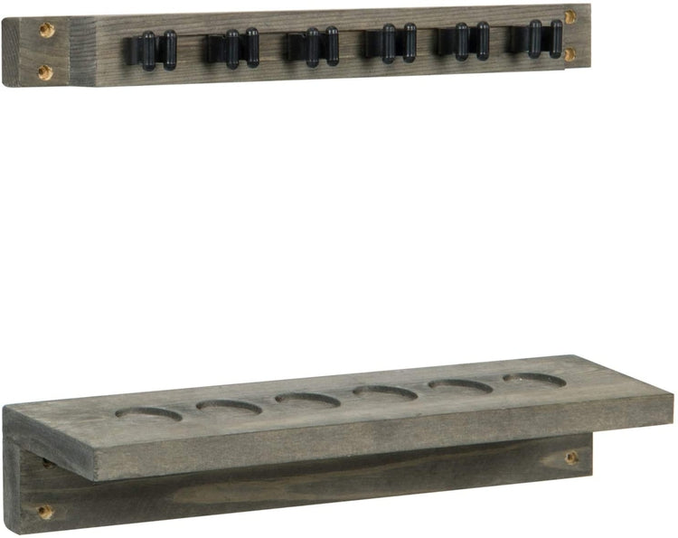 2-Piece, Gray Wood Wall Mounted Billiards Pool Cue Stick Storage Rack for 6 Cues-MyGift