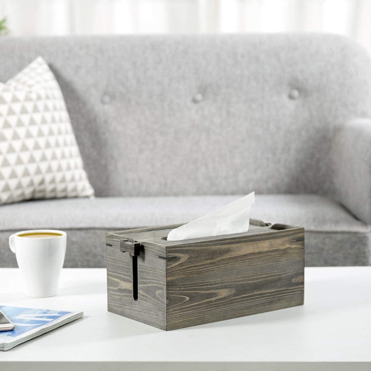 Gray Wood Rectangular Tissue Box Cover with Adjustable Height Lid