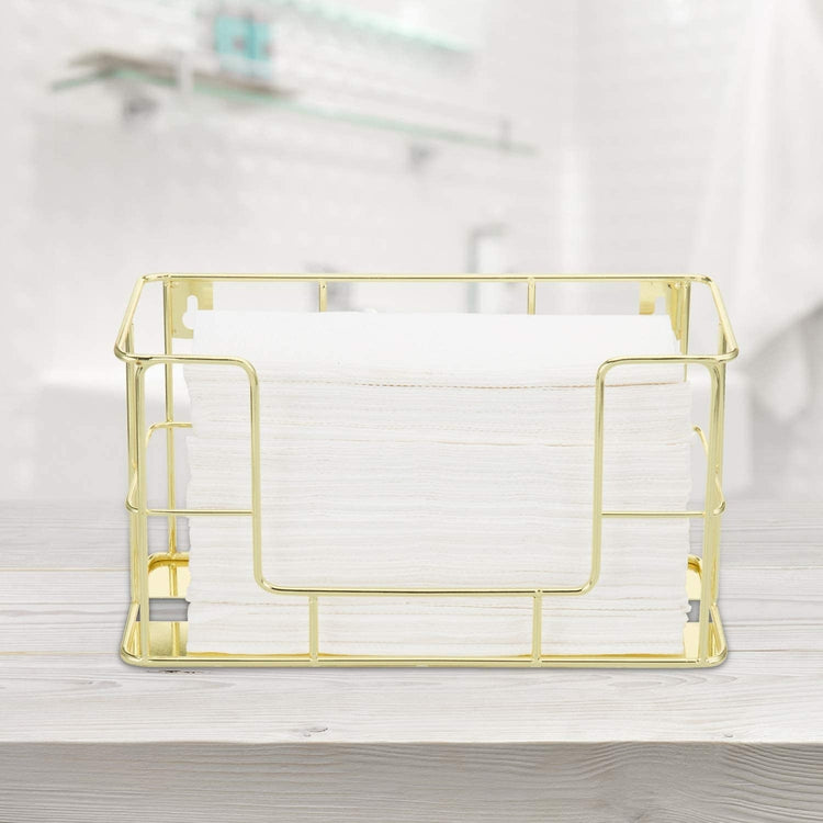 Brass Tone Metal Wire Commercial Wall Mounted or Tabletop Folded Paper Towel Dispenser Rack