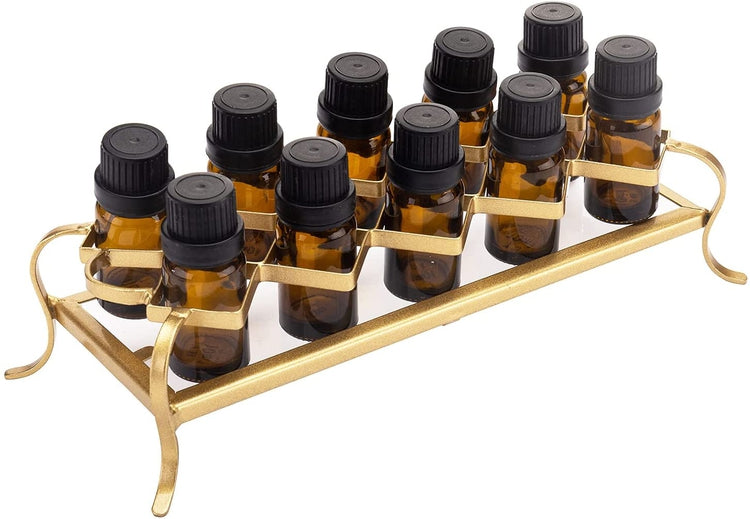 Gold Tone Metal, 10 Slot Essential Oil Display, Lipstick Holder, Makeup Organizer Tray-MyGift