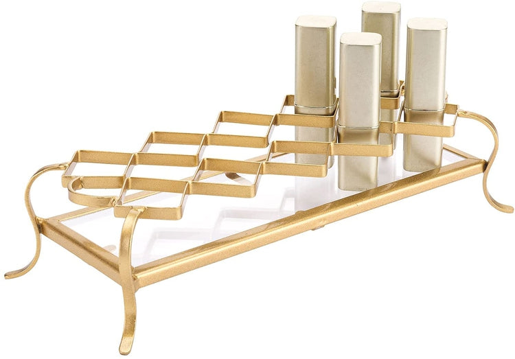 Gold Tone Metal, 10 Slot Essential Oil Display, Lipstick Holder, Makeup Organizer Tray-MyGift
