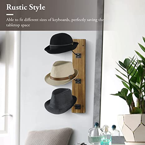 Rustic Burnt Wood Hat Rack for Wall, Hat Rack with Cast Iron