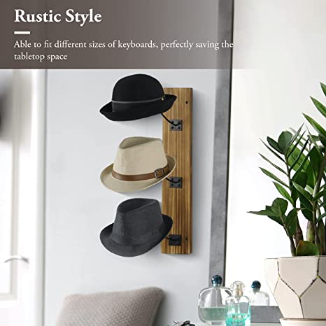 Rustic Burnt Wood Hat Rack for Wall, Hat Rack with Cast Iron Horseshoe Shaped Hanger Hooks