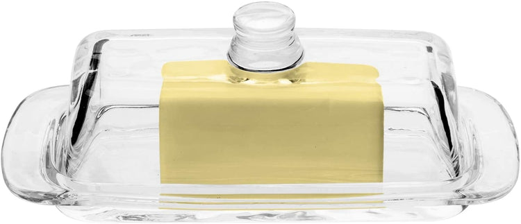 Clear Glass Classic Decorative Butter Dish, Butter Storage Server with Lid Cover and Handle-MyGift