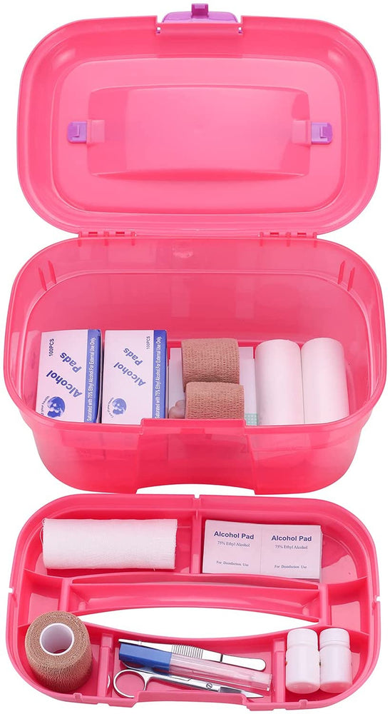 Heavy Duty Plastic First Aid Kit Storage Bin, Arts & Crafts Carrying Case with Removable Tray-MyGift
