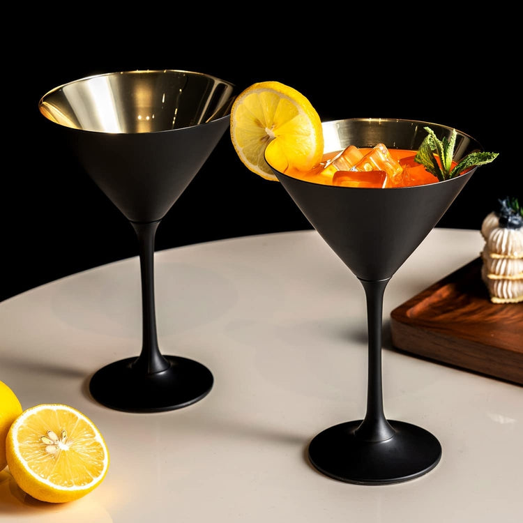 Set of 2, Matte Black and Metallic Gold Tone Plated Martini