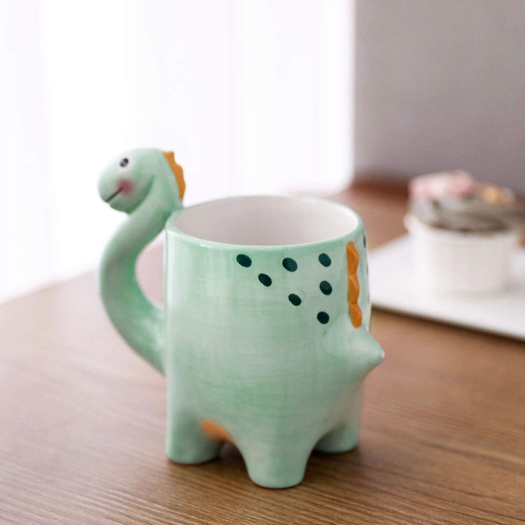 Teal Green Ceramic Dinosaur Cartoon Drinking Mug with Handle-MyGift