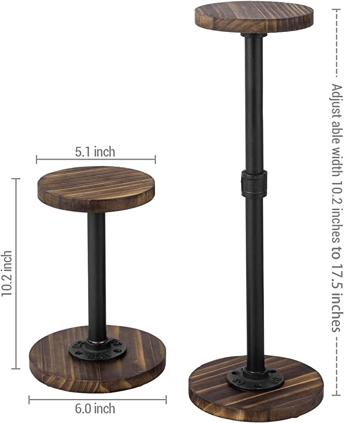 Wood Hat Holder Stand with Industrial Metal Pipe, Tabletop Hat Rack, Set of 2-MyGift