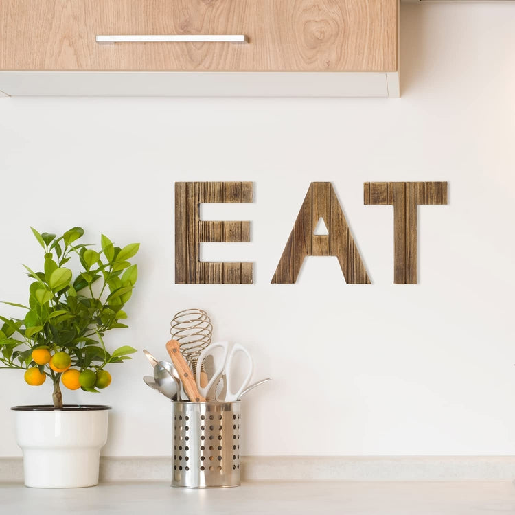 Burnt Wood Wall Mounted EAT Letters Dining Room, TEA Kitchen Sign