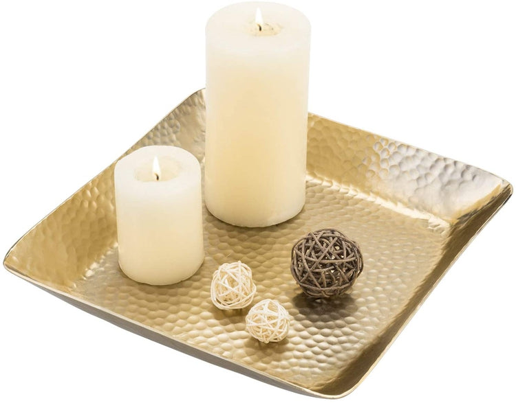 Brass-Tone Antique-Style Hammered Square Tabletop Display Tray-MyGift