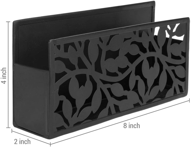 Magnetic Floral Pattern Black Metal Dry Erase Whiteboard Marker Supplies Basket Organizer-MyGift