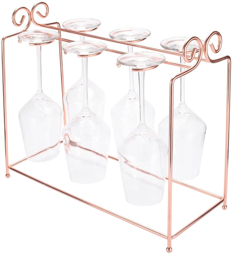 Copper Metal Wire Scrollwork Design Countertop Wine Glass Holder Display, Stemware Hanger Rack-MyGift