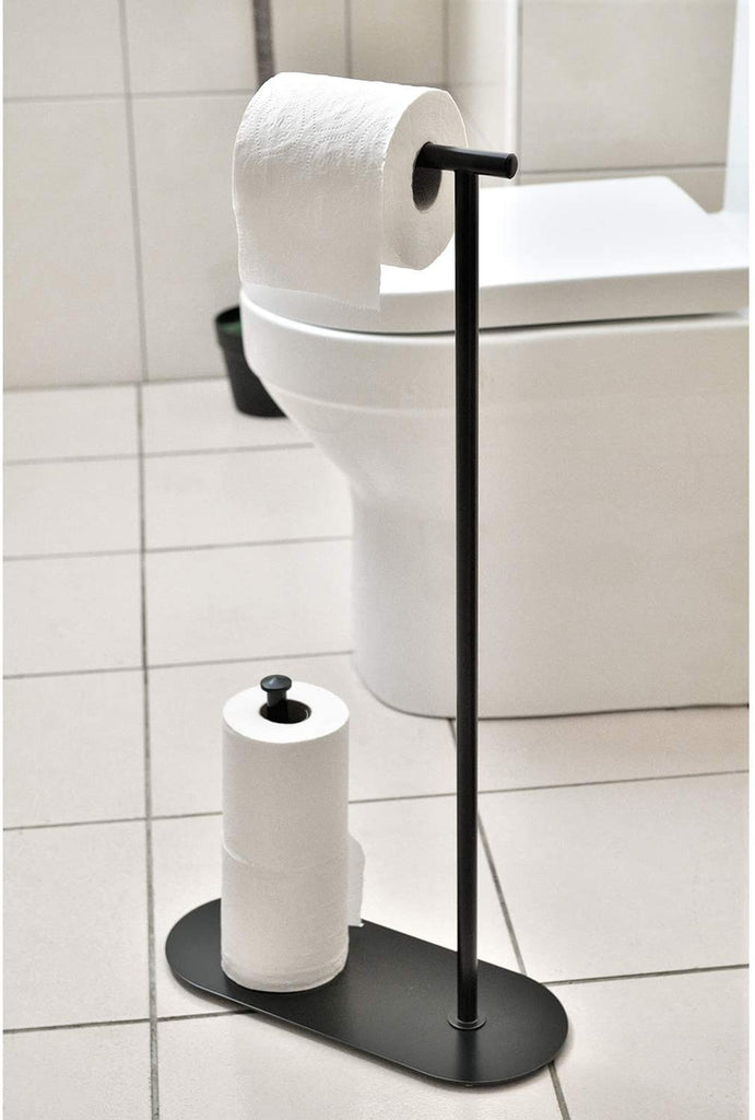 Toilet Paper Holder Stand, Black Metal Pipe Freestanding Bathroom Tiss –  MyGift