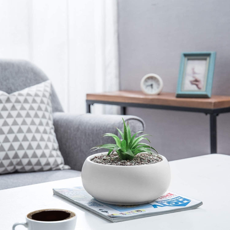 Round 7.5-inch White Ceramic Planter Pot