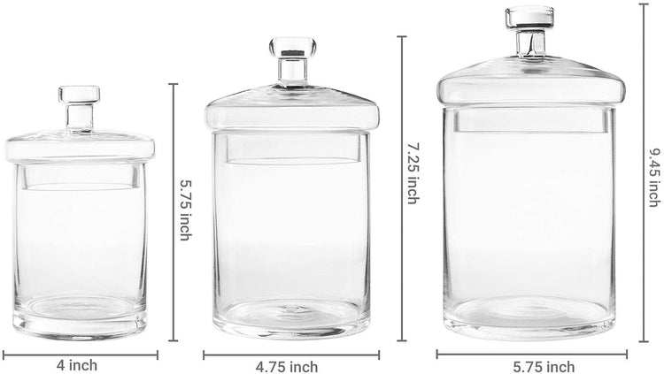 Set of 3 Clear Glass Decorative Apothecary Jars with Lids-MyGift