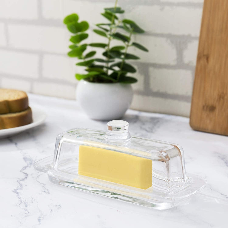 Clear Glass Classic Decorative Butter Dish with Lid Cover and Handle