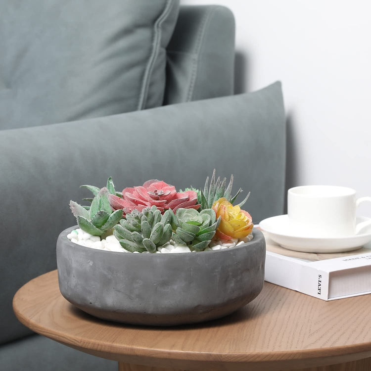 8 Inch Minimalist Dark Gray Concrete Round Succulent Planter Bowl-MyGift