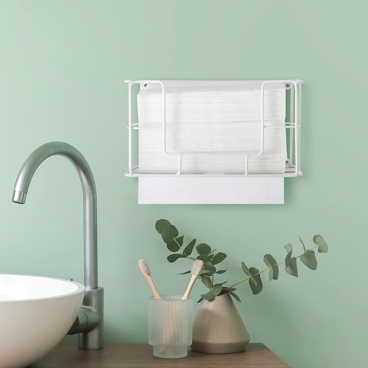 White Metal Dispenser for Z-Fold, C-Fold, Trifold Paper Towels, Wall Mountable or Standing Disposable Hand Towel Holder